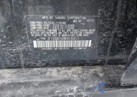 2022 Subaru Wrx Premium z USA, uszkodzony, nr VIN JF1VBAF68N9026453